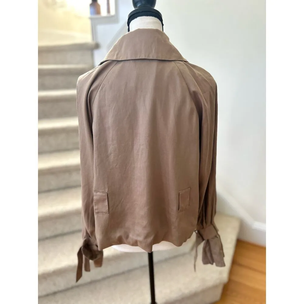 L'Academie Razon Tan Brown Wide Cuff Cropped Trench Jacket - Image 6