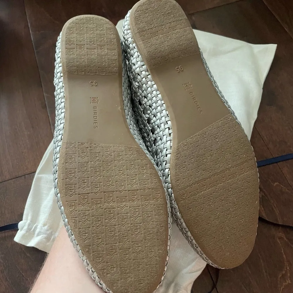 NEW Birdies The Starling Metallic Silver Woven Slip On Vegan Leather Loafers 9.5 - Image 2