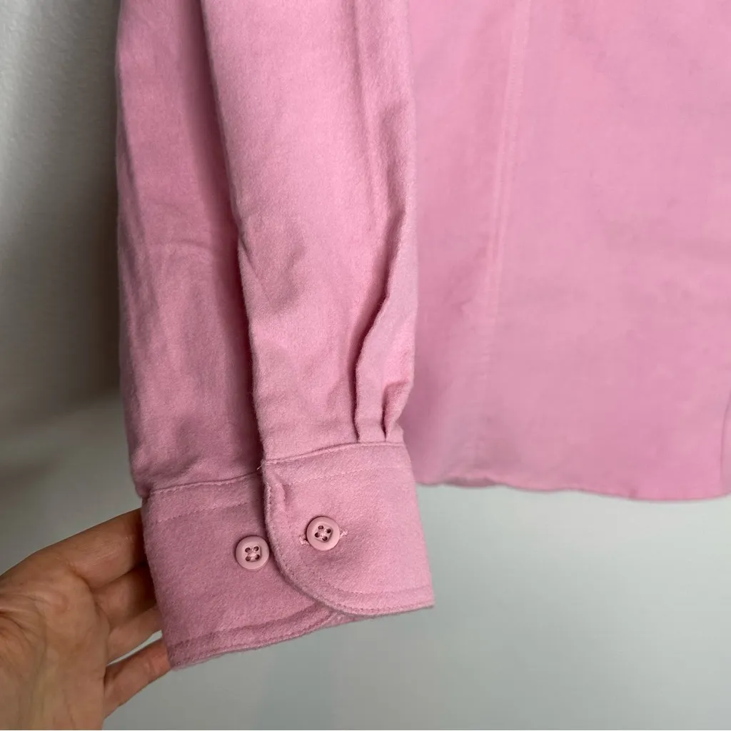 Vintage Eddie Bauer Pink 100% Cotton Asymmetrical Button Up Popover SZ L Fleece - Image 3