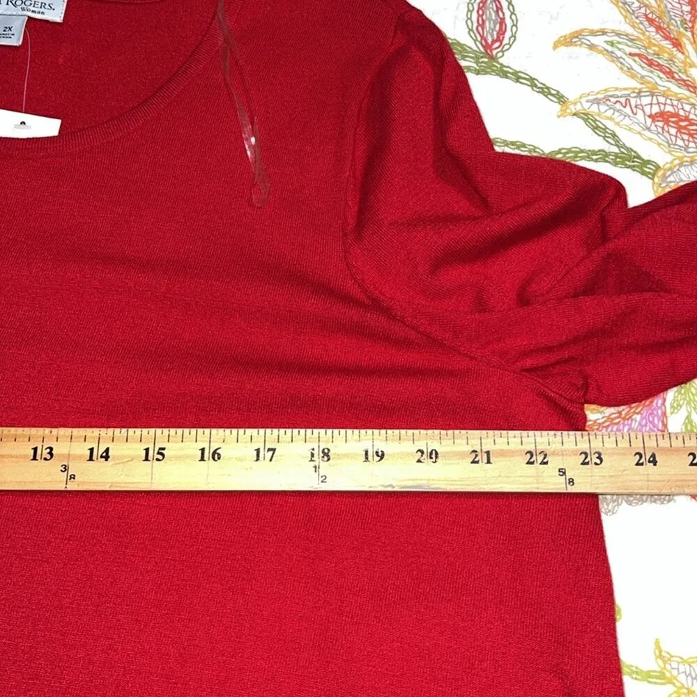 KIM ROGERS women's plus size 2X red combo 3/4 sleeve sweater colorblock black - Image 5