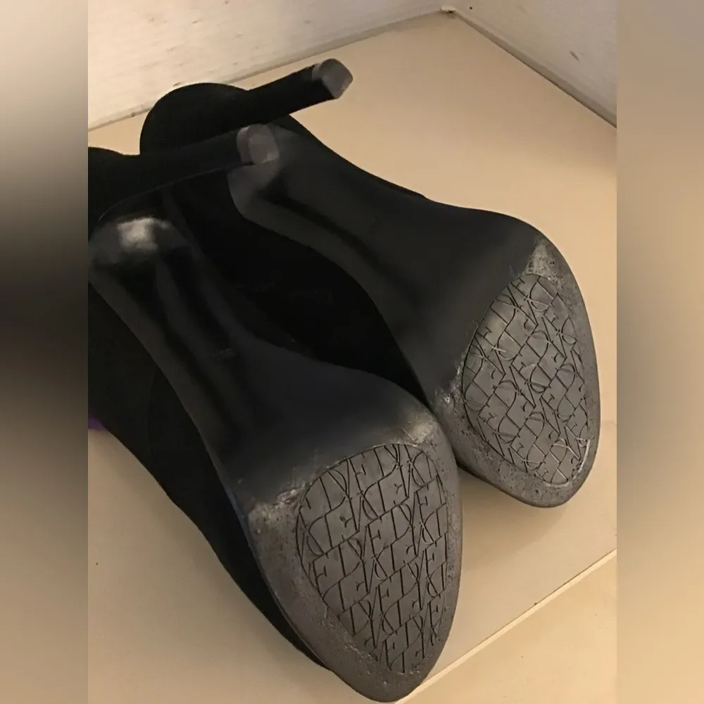 Diane Von Furstenburg women black suede platform heel boots US 8 - Image 6