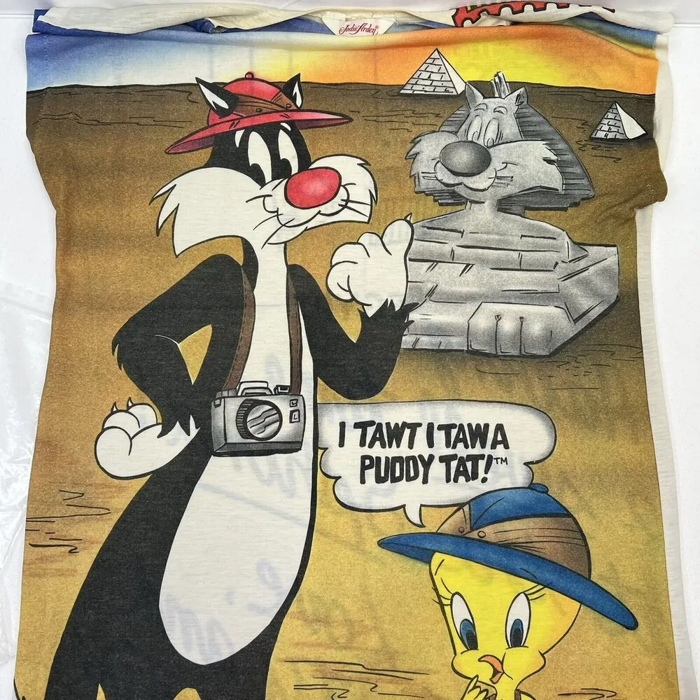Vtg 1985 Sz L Night Shirt Looney Tunes Warner Bros Tweety Sylvester Jodie Arden Size L - Image 4