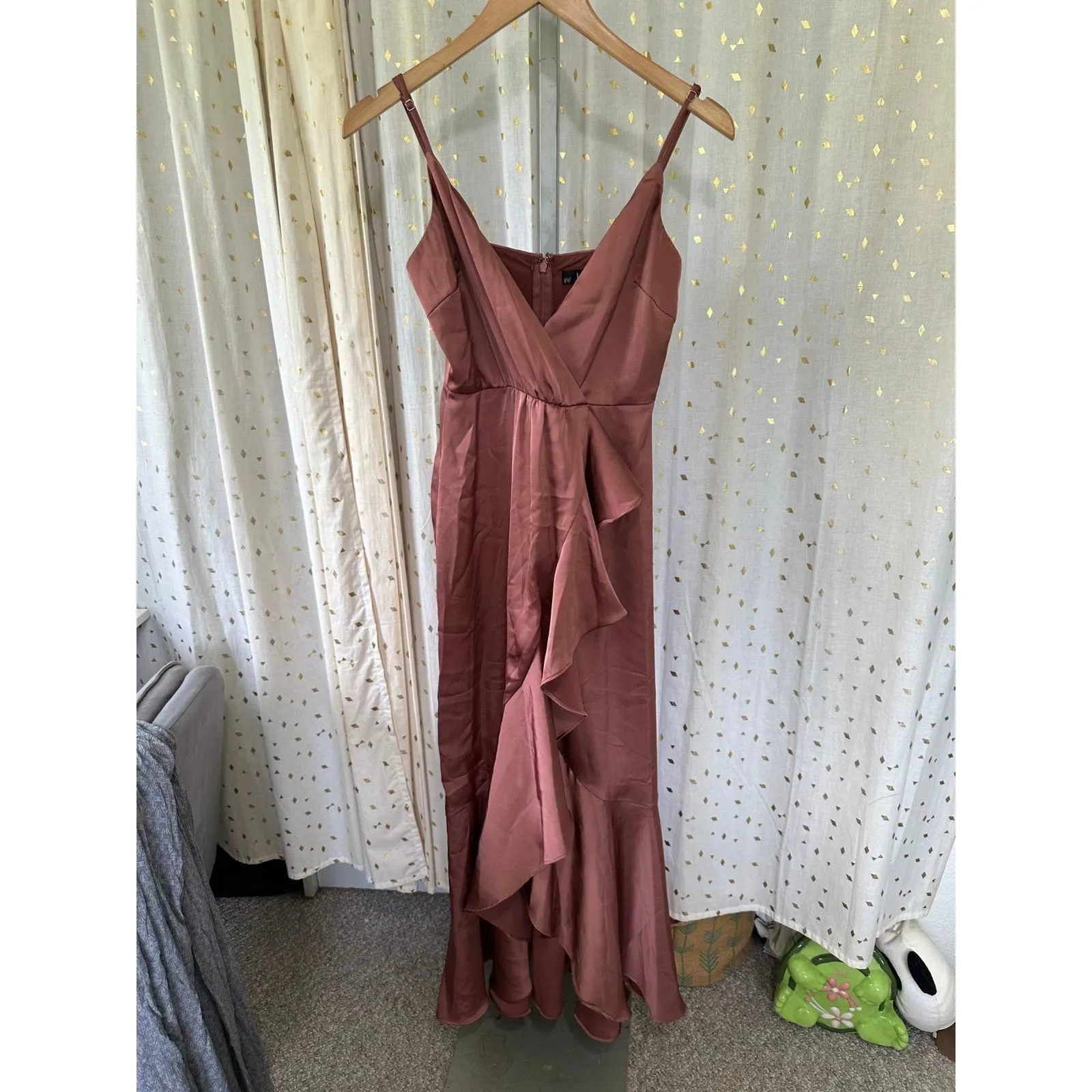 Lulus Enchanted Moments Mauve Pink Satin Ruffled High-Low Surplice Dress XS - Image 5