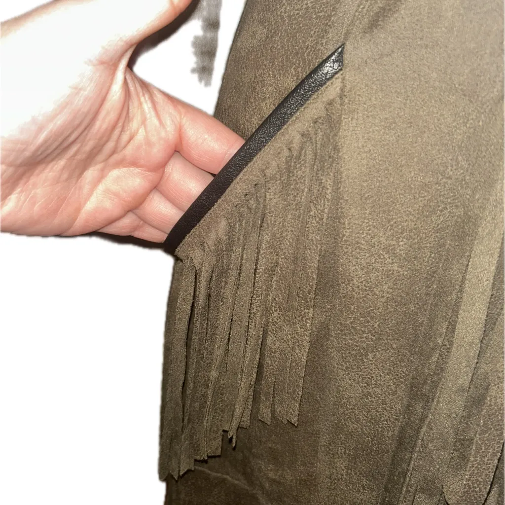 Vocal USA Western Cowgirl Fringe Tassel Belted Faux Suede Long Jacket Duster M - Image 10