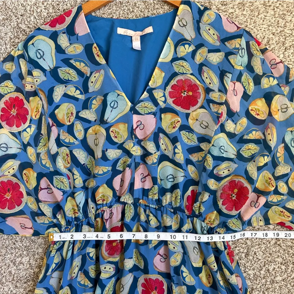 Hutch Blue Fruit Tropical V-Neck Flowy Midi Dress Size 0X Vacation Beach - Image 6