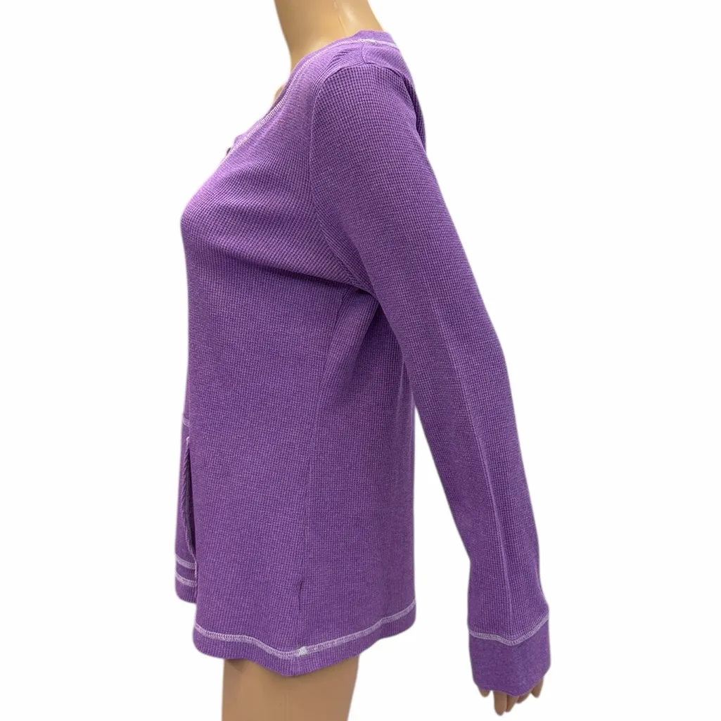 Lizwear purple thermal waffle knit long sleeve v neck top kangaroo pocket Medium - Image 5