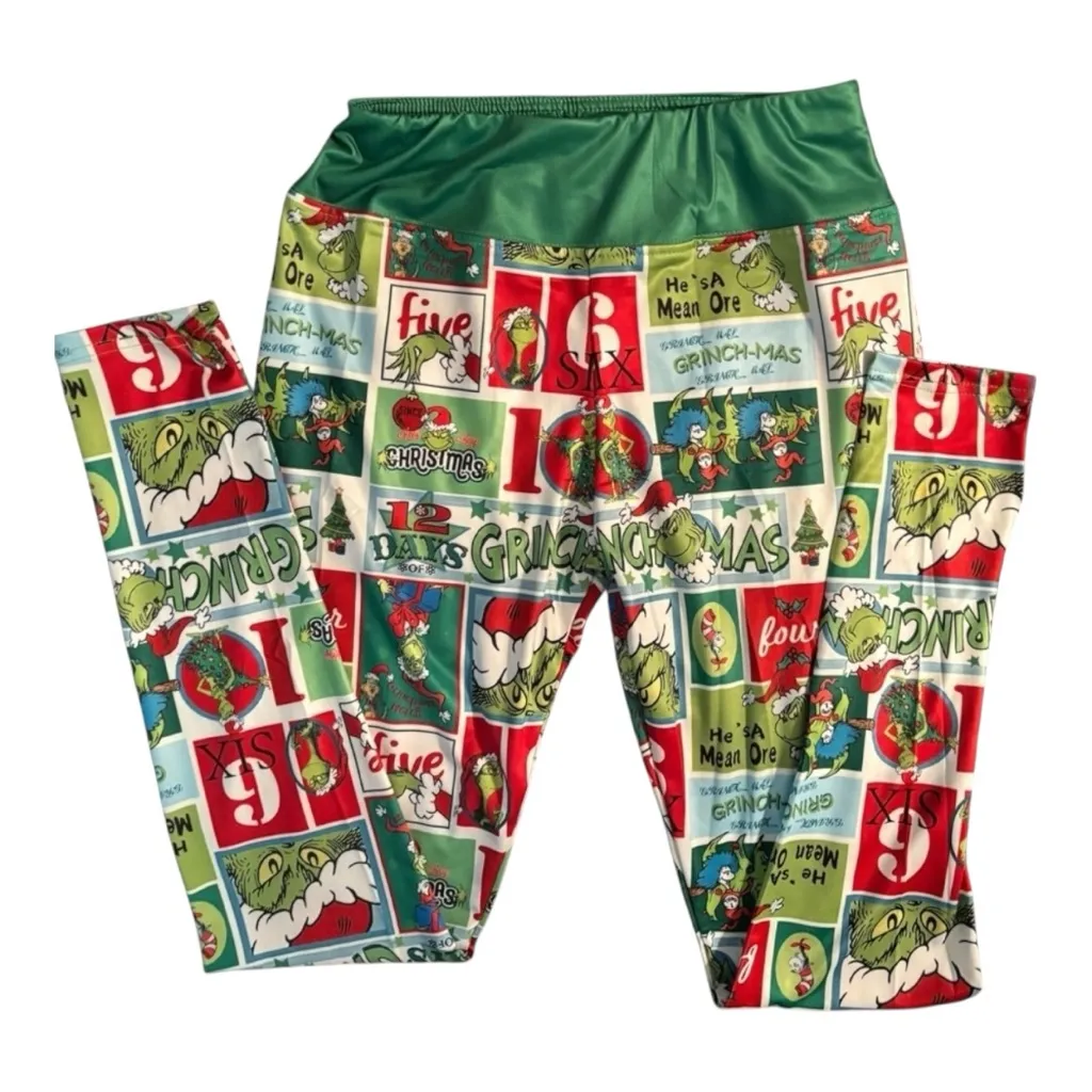 Grinch Christmas Leggings Red Size L - Image 3