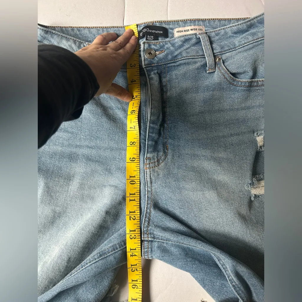 BCBGeneration High Rise Wide Leg Jeans Distressed Frayed Hem - Image 7