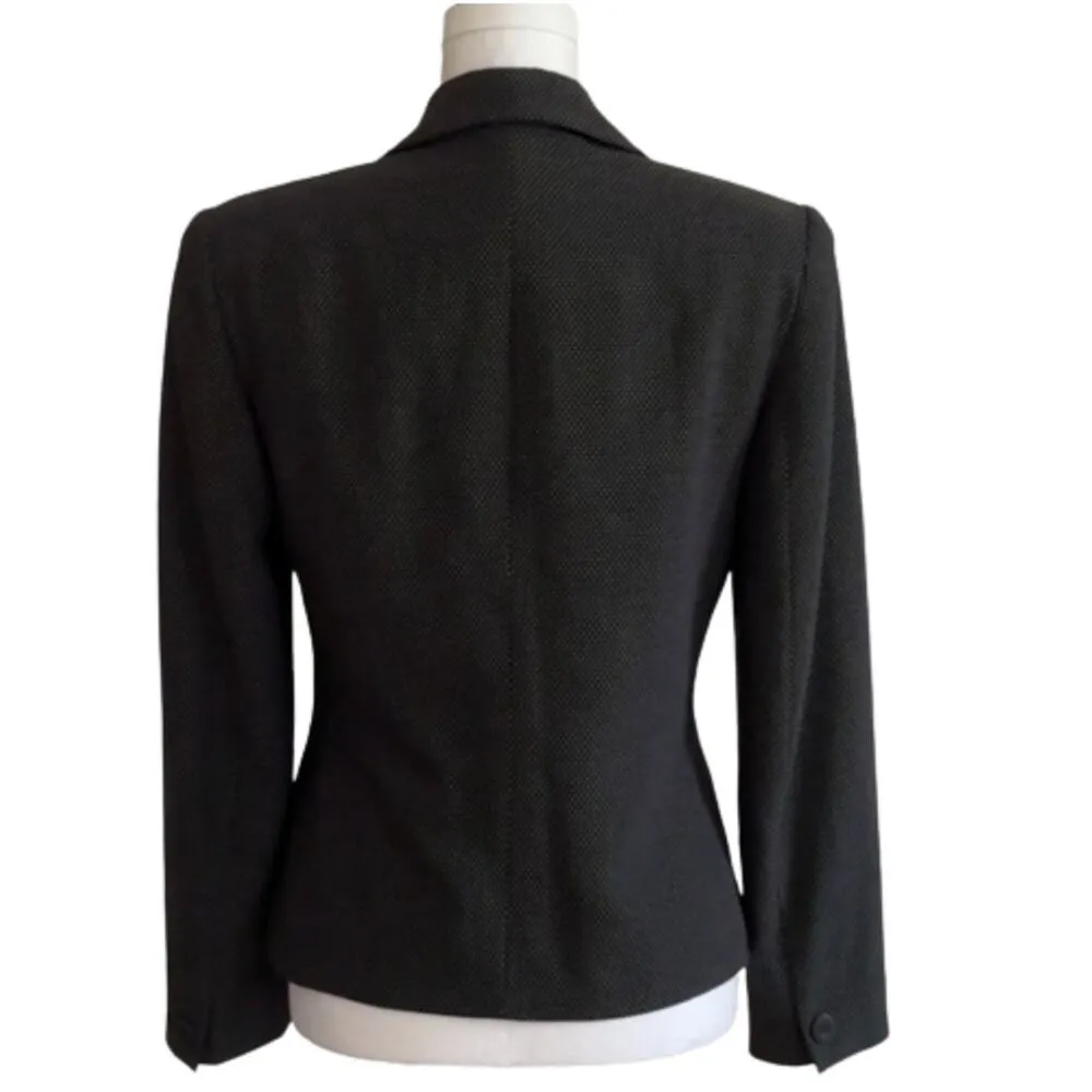 Ann Taylor Blazer Jacket Wool Blend Black Tan Stitch Button Front Career Size 4 - Image 5
