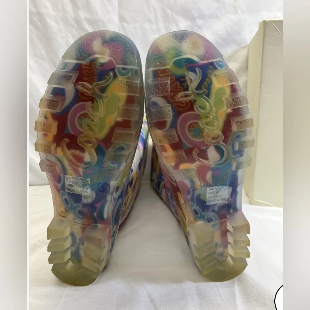 Coach Pixy Multi Poppy Graphic Print Rain Boots Size 8 with Original Box - Image 6