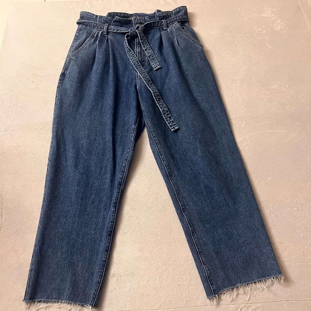 Abercrombie & Fitch Women's High Rise Mom Paperbag Waist Belted Jeans Blue Sz 32 - Image 3