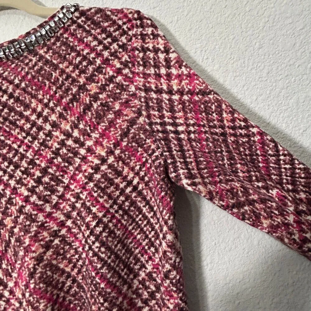 Talbots 100% Cashmere Houndstooth Sweater with Rhinestone Neckline Med Petite - Image 13