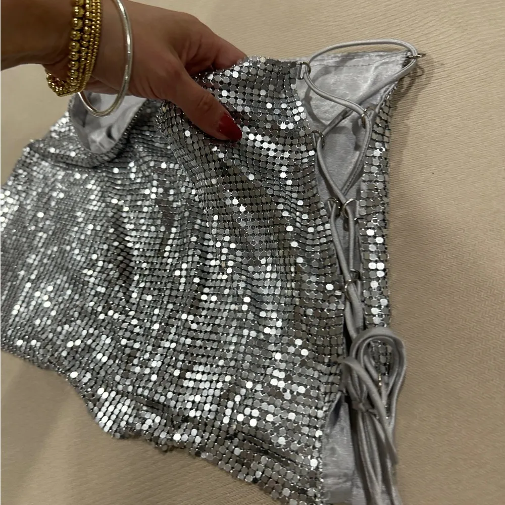 I.AM.GIA leilani Micro mini skirt lace up chainmail metallic silver low rise y2k - Image 8