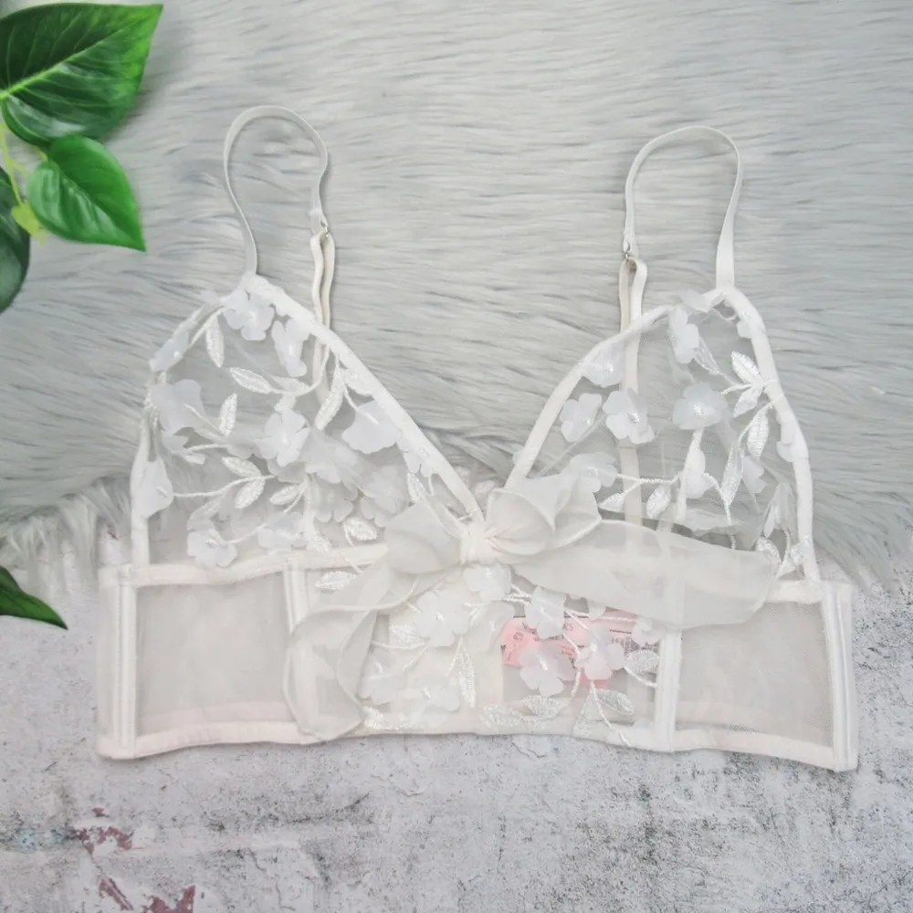 VICTORIAS SECRET Dream Angles Unlined Longline Bra Sheer Lace Floral Bralette XL - Image 2