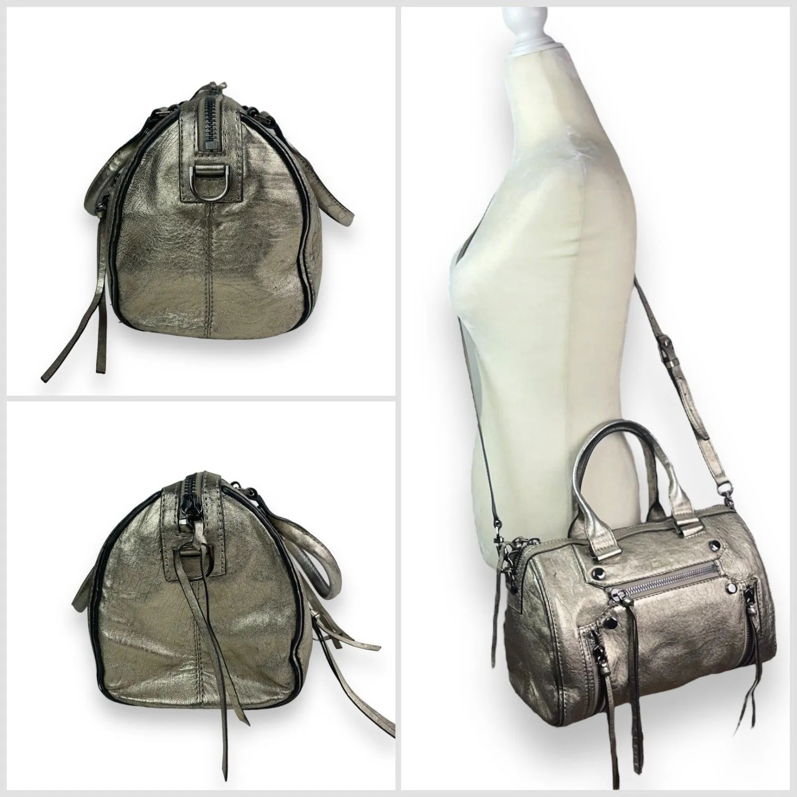 🆕 Botkier Logan Convertible Leather Boston Satchel Bag in Metallic Pewter - Image 8