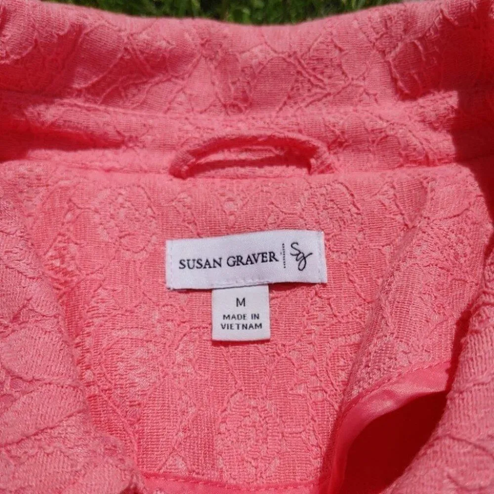 Susan Graver Size Medium Pink Lace Zipper Over Coat Long Sleeve Spring Summer M - Image 9