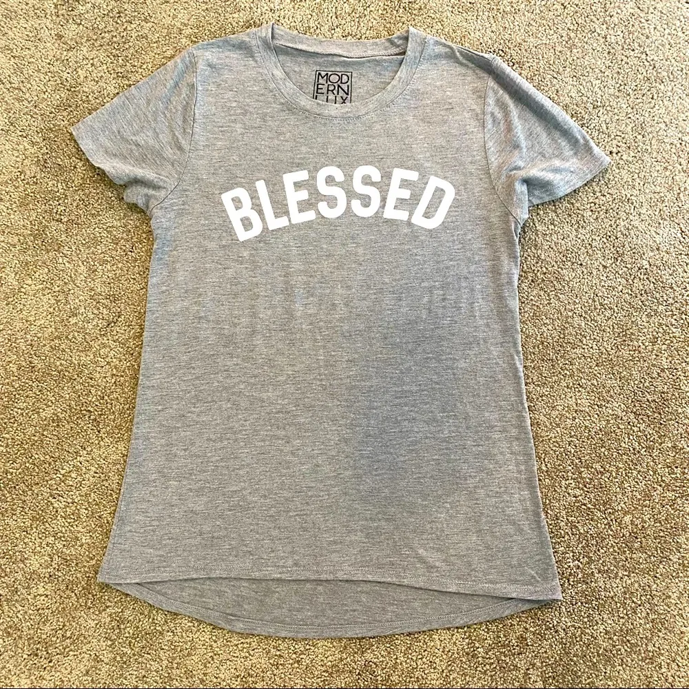 Modern Lux || Grey/white “Blessed” tee with extended tail.  Super soft and comfy! - Image 5