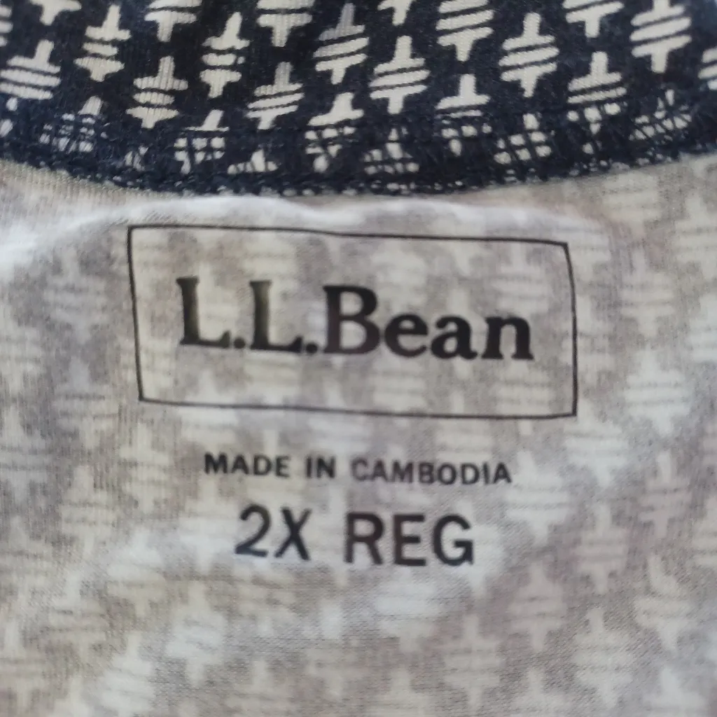 LL Bean Dress Womens Sz 2X Navy/White AOP VNeck Short Sleeve Stretch Midi 506811 Blue - Image 3