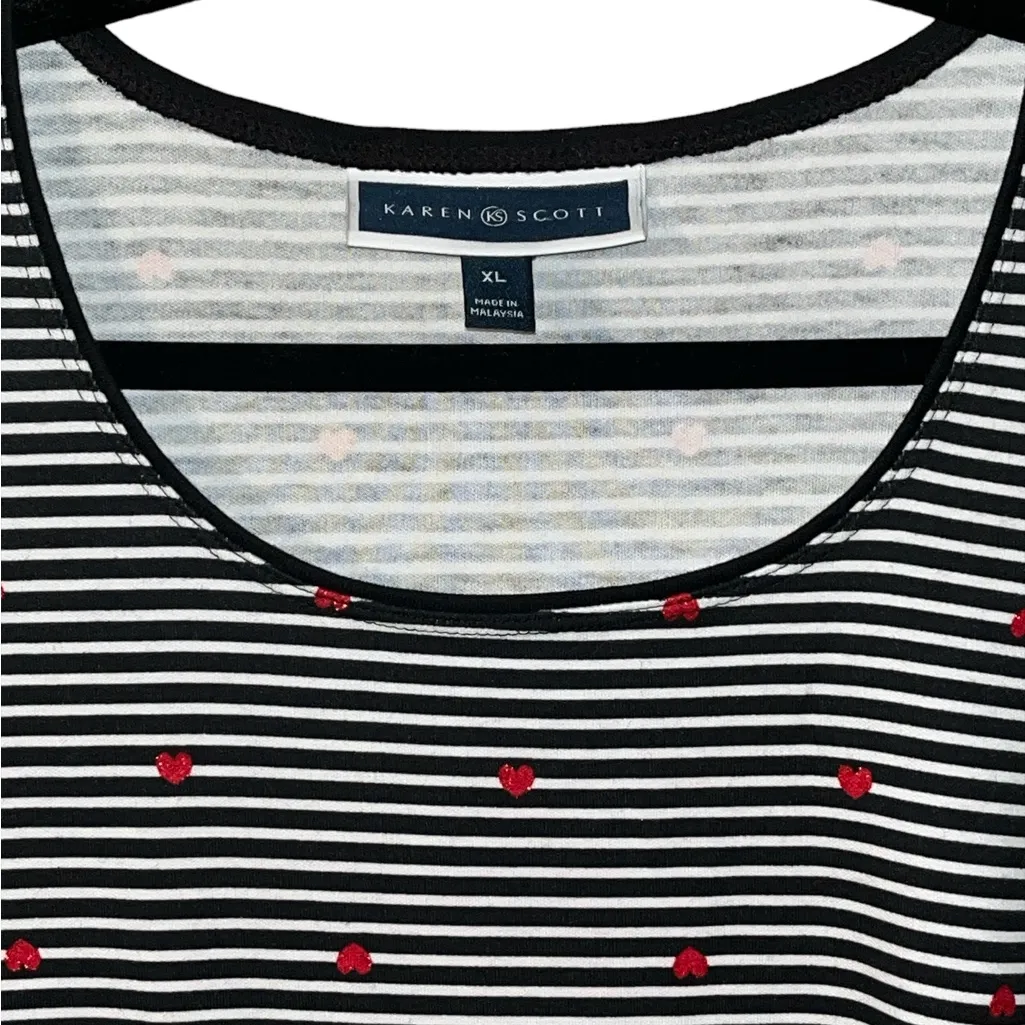 Karen Scott Striped Glitter Heart Tee - Image 2