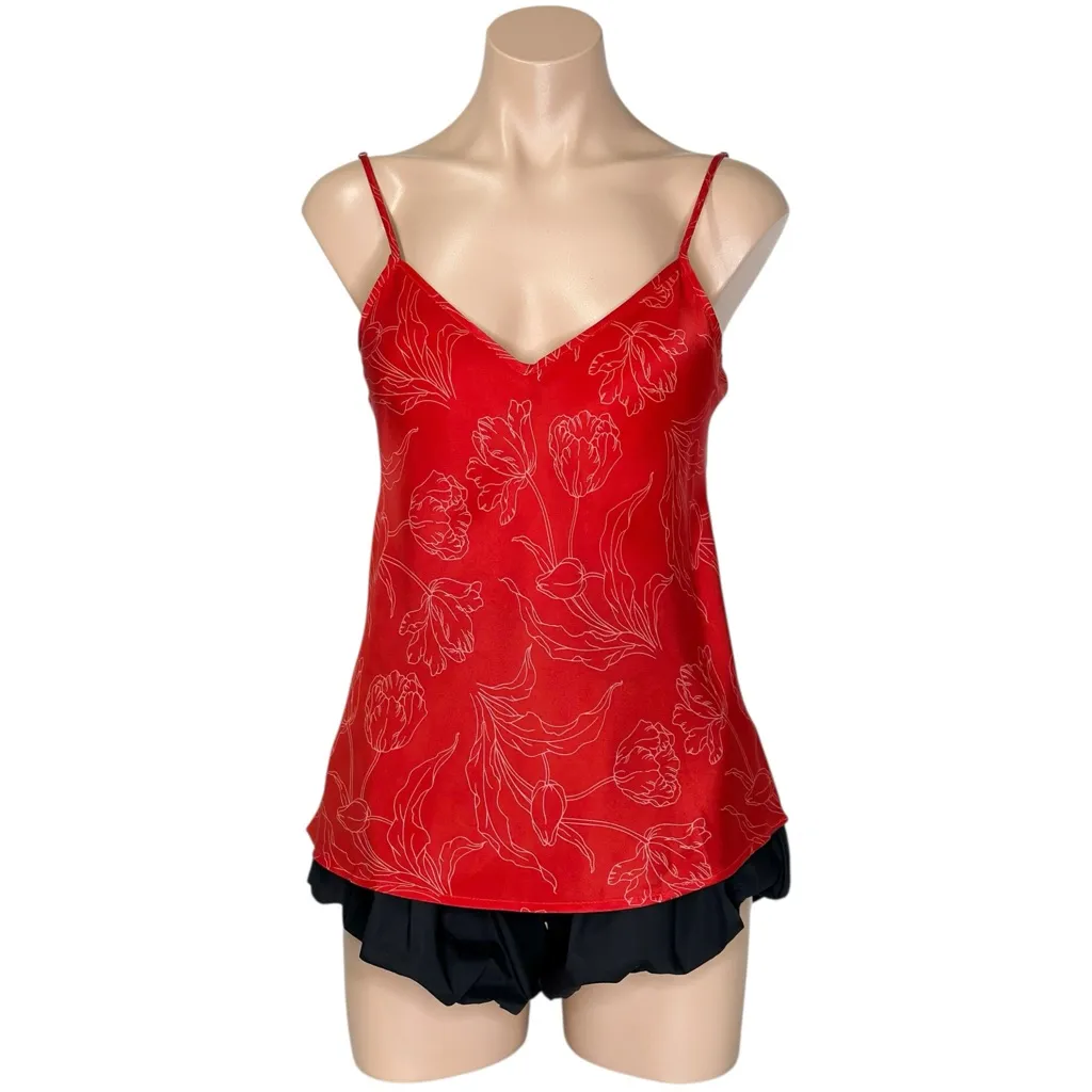 SILK LAUNDRY Bias Cut Silk Cami, Red Tulips, Small - Image 7