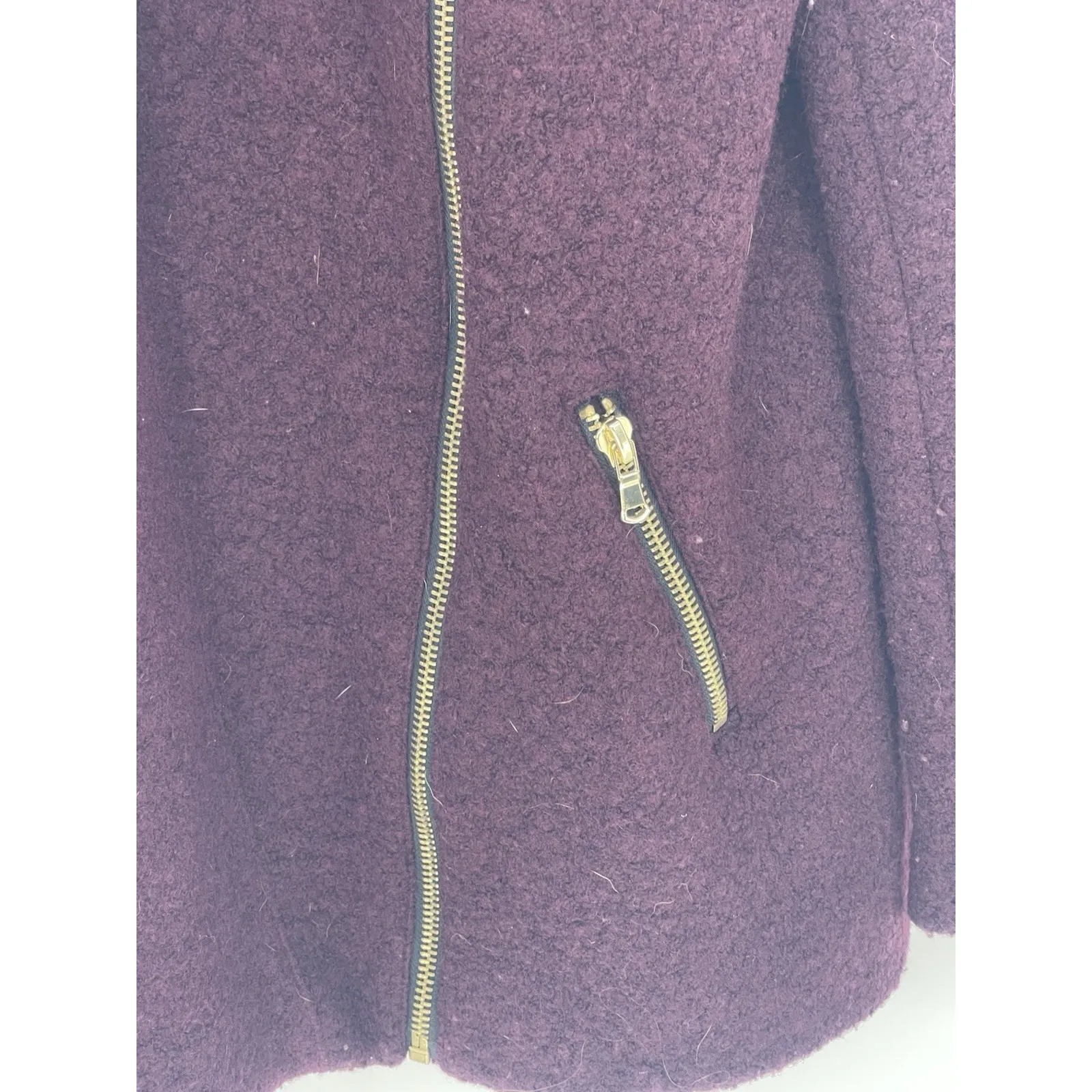 Forever21 Moto Wool Jacket Womens Size‎ L Burgundy, Gold Zipper - Image 4