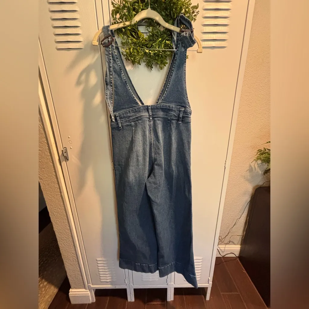 Free People Blue Denim Overalls with Vintage-Inspired Style Sz 4 - Image 4