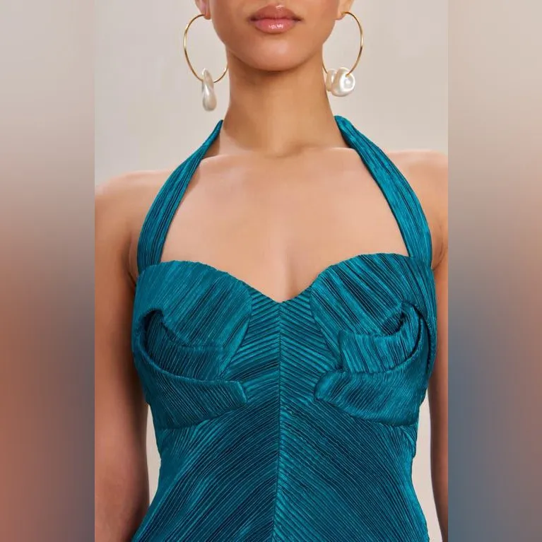 Cult Gaia Milo Plisse Halter Midi Dress in Sea Moss 6 - Image 4