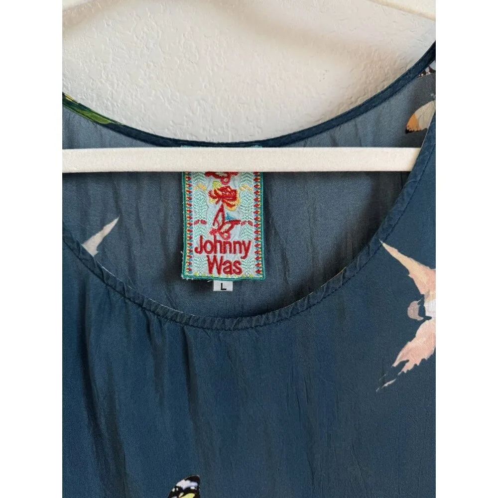 Johnny Was Summy‎ Short Sleeve Tunic Top Women’s Large Floral Birds Butterflies - Image 8