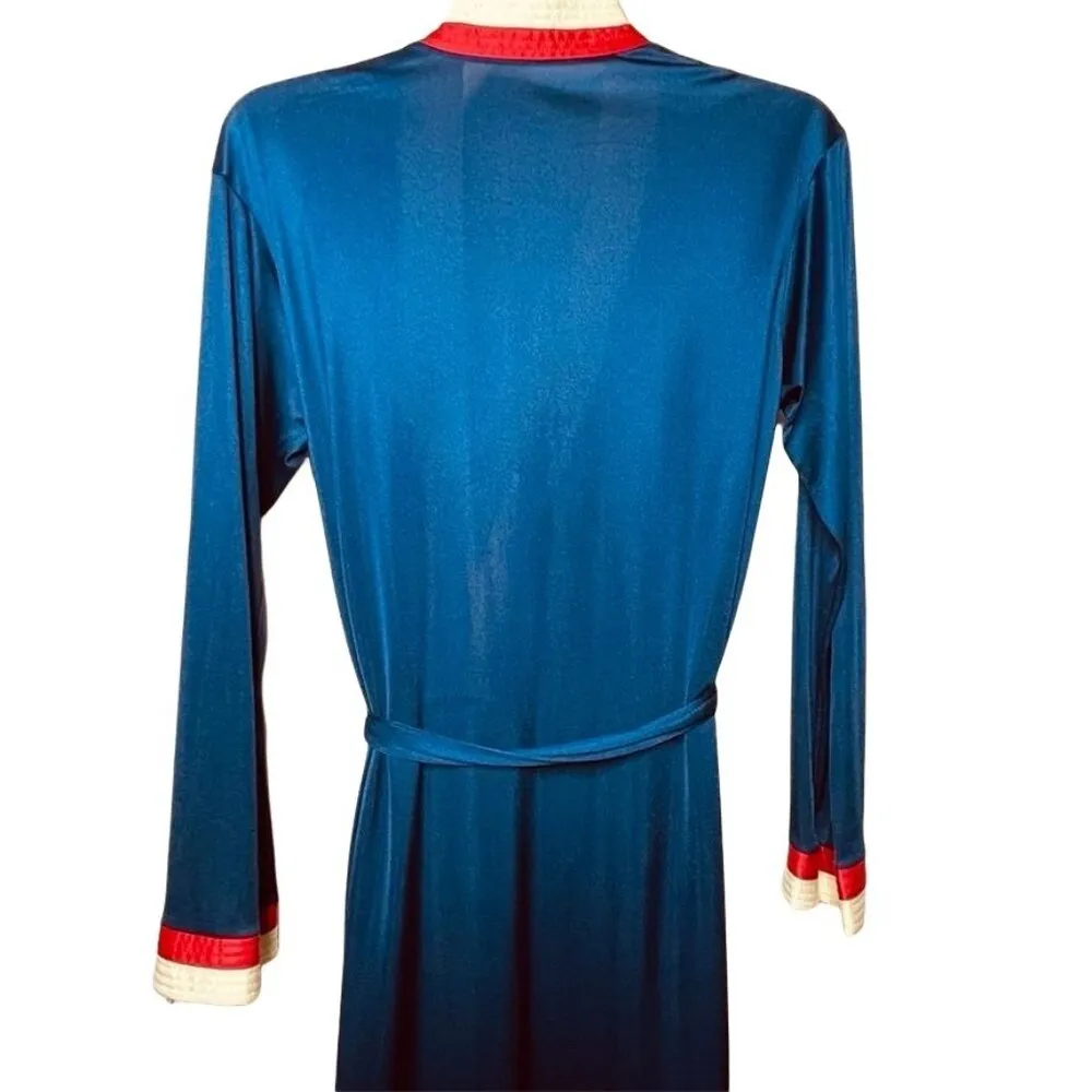 Vintage Tom Bezduda Womens Robe Blue Stripes Small Nylon Made USA House Coat u Size undefined - Image 5