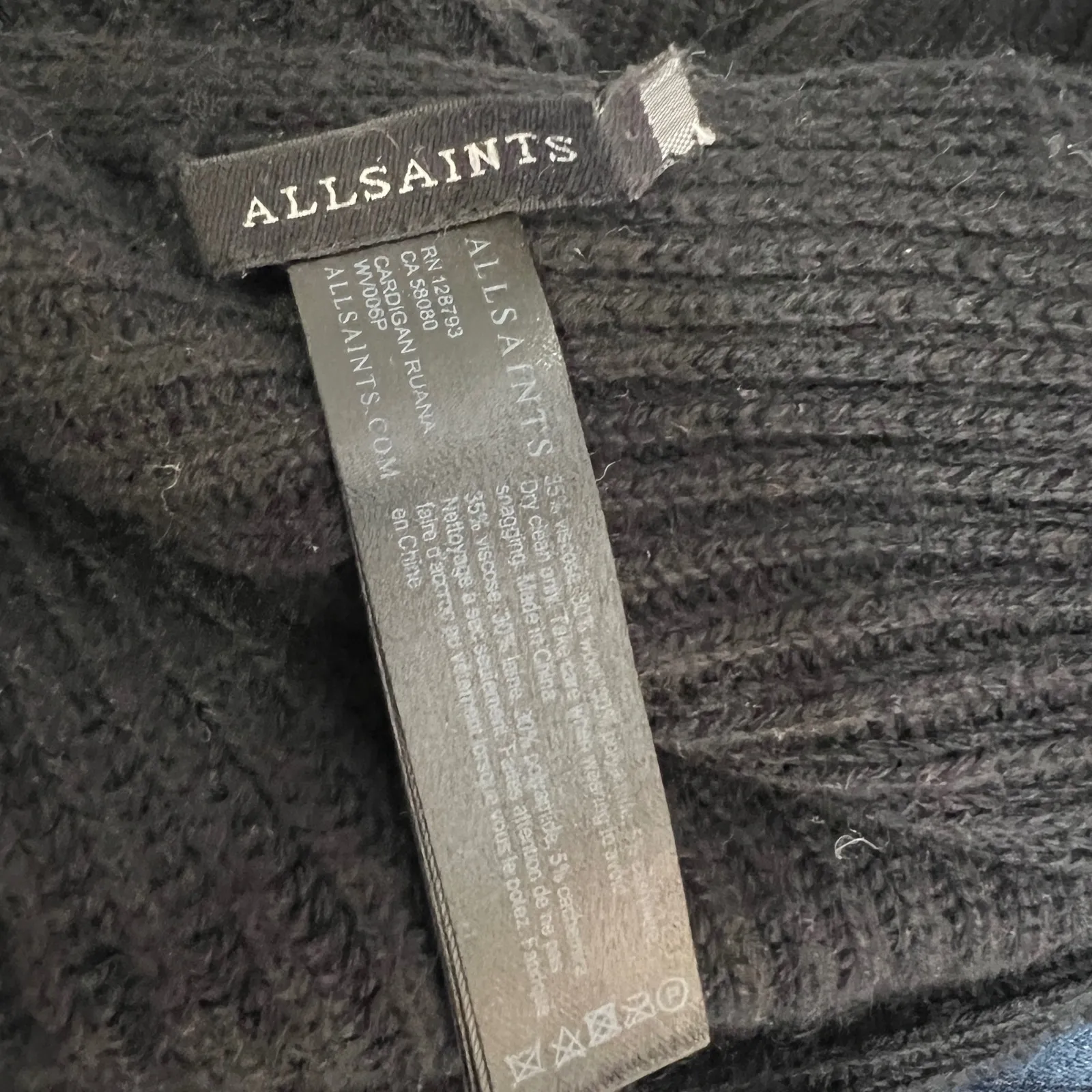 AllSaints Cardigan Ruana Black Wool Blend One Size Open Front Sweater Wrap - Image 5