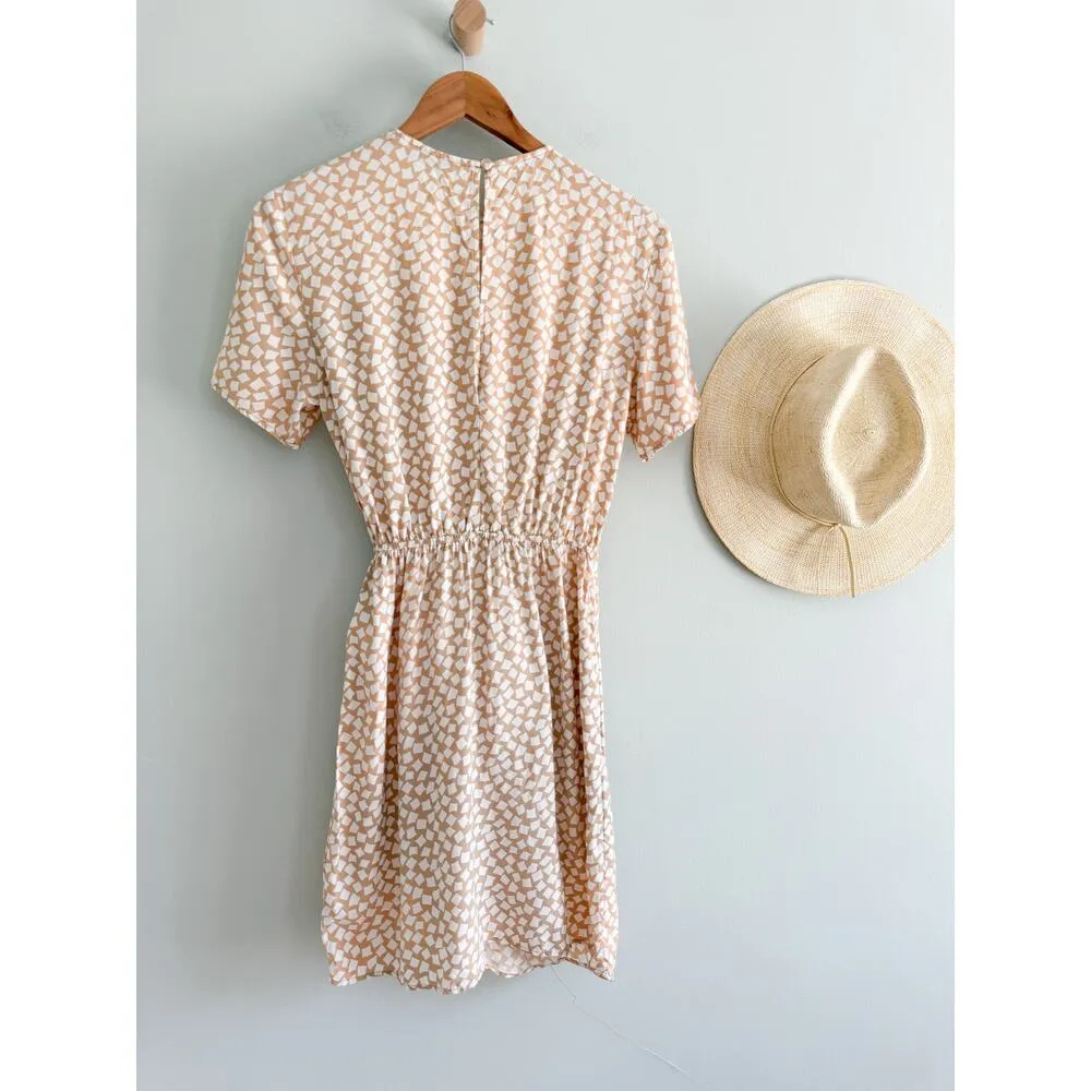 & Other Stories | Tan and White Knot Detail Faux Wrap Mini Dress | Sz 4 - Image 8