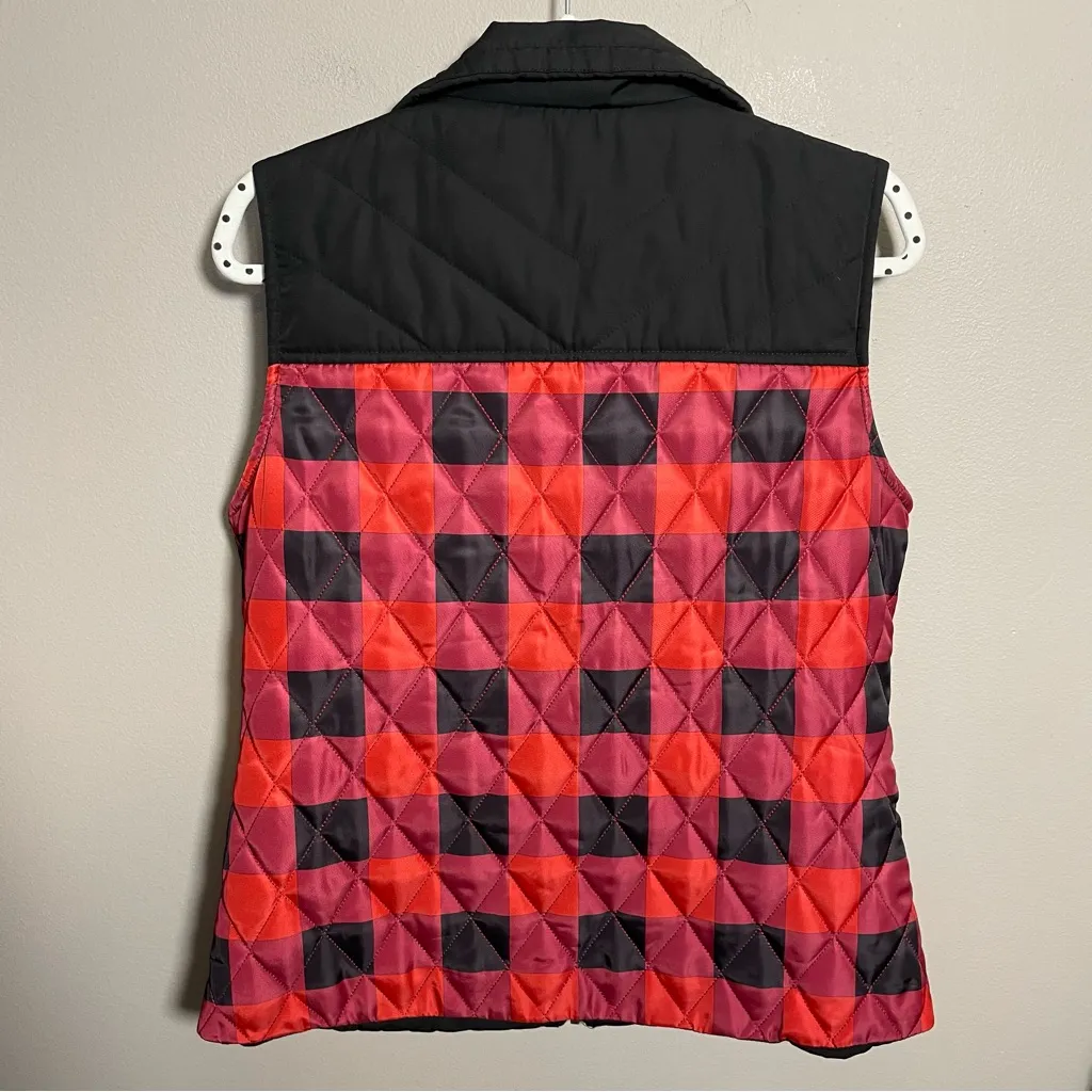 Charlie Paige Zip Vest Buffalo plaid Checkered black red quilted puffer - Image 2