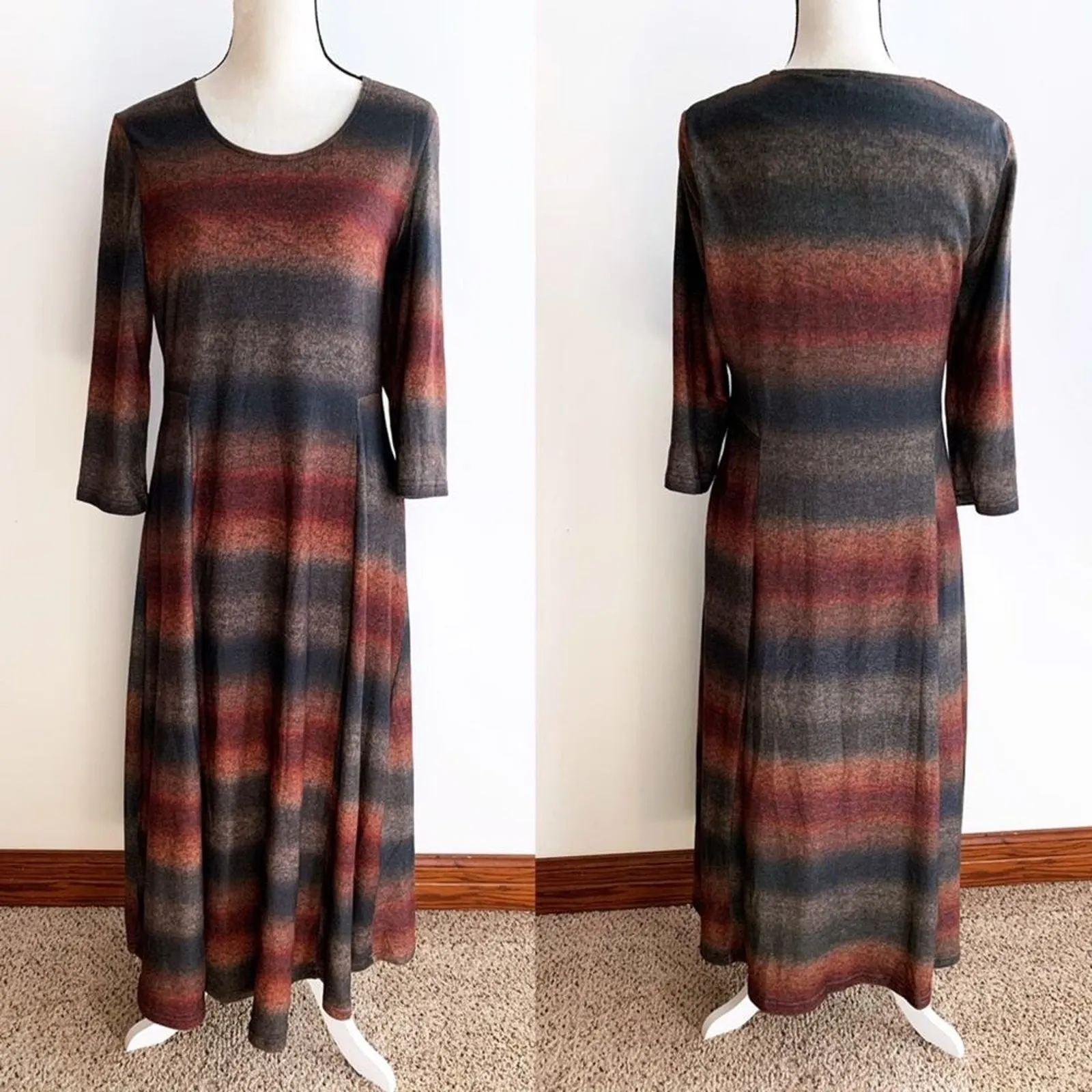Serengeti Long Modest Brown Green Orange Ombré Earth Tones Lined Dress Size M Size M - Image 2