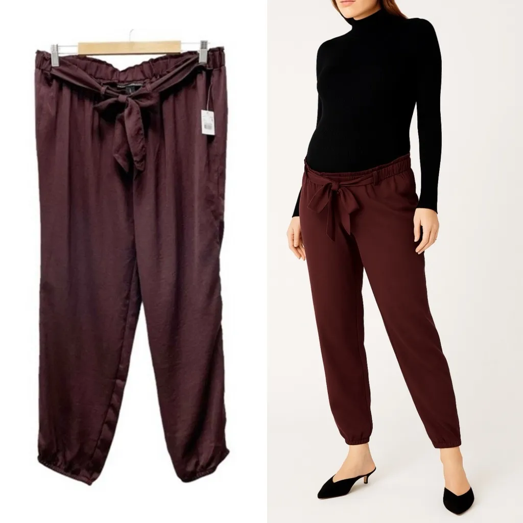 NWT A Pea In The Pod Underbelly Satin Jogger Pants Burgundy Size Large Maternity - Image 2