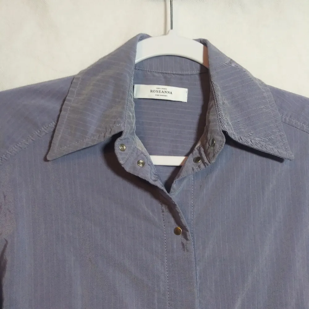 Roseanna Slate Blue Pinstripe Button Down Shirt Preppy Office Career Size 34 - Image 2
