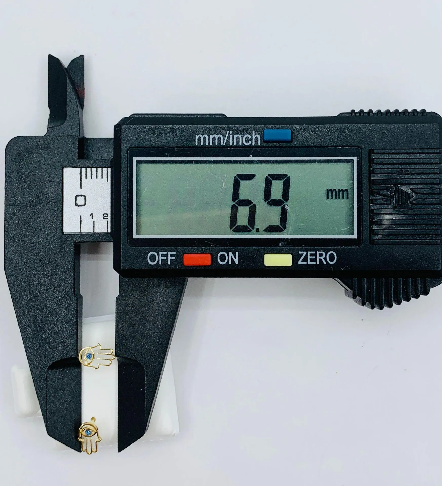 Real 10k Gold Studs Earrings palm hamsa Blue - Image 5