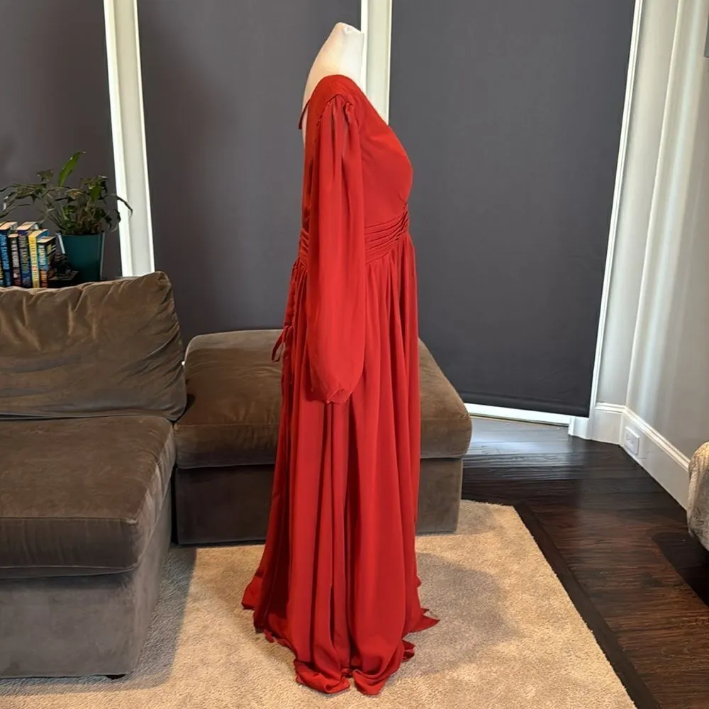 Women’s Long Sleeve Chiffon Rust Colored V - Image 4