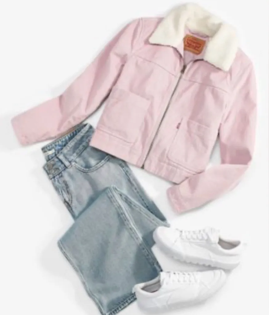 Levi's® Premium Boyfriend Corduroy Sherpa Trucker Jacket Womens XL Zypher Pink - Image 1