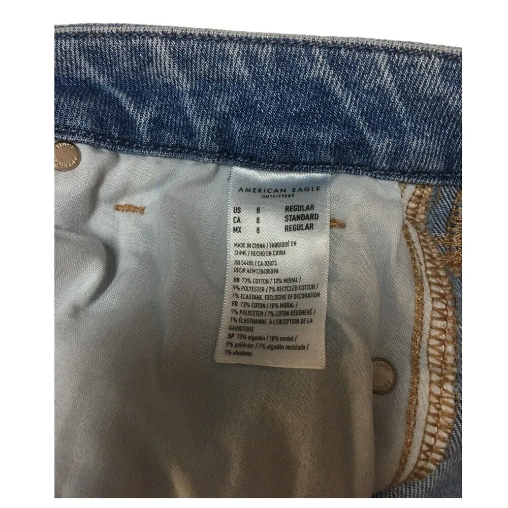 American Eagle Jeans Womens 8 Curvy Mom Jean 90s Distressed Light High Rise Blue - Image 6