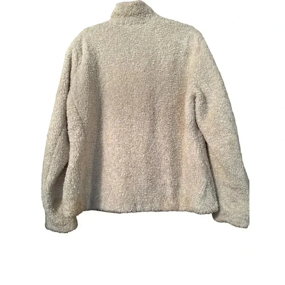 Pendleton cream  Sherpa pull over plaid wool accents L - Image 8