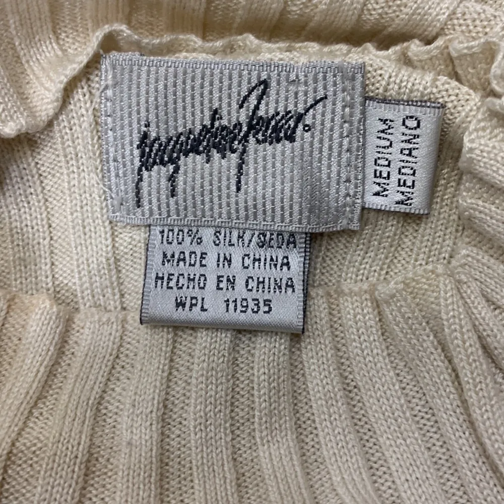 Jacqueline Ferrar Silk Mock Turtleneck Cream and Black Sweater Size Medi… - Image 11