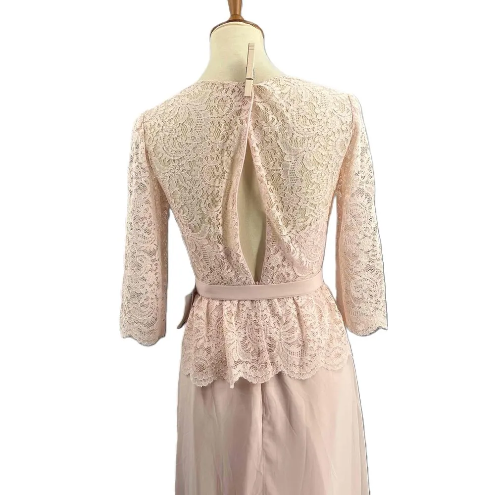 Jenny Packham Maxi Dress Blush Pink Lace and Chiffon Pleated Skirt 2 New - Image 8