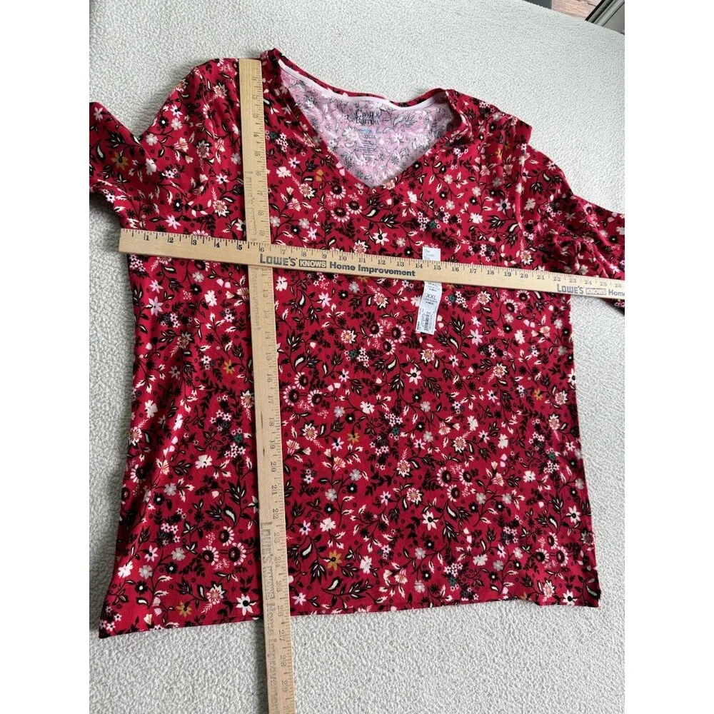 Croft & Barrow Classic T -shirt XXL Women's Red Floral Long Sleeve New Cotton GM - Image 6
