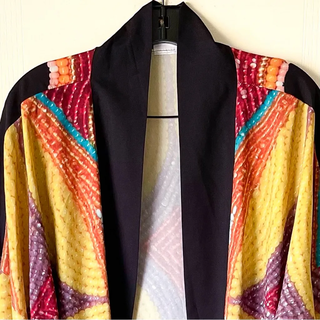 Jamie Okuma Winter Kimono Native Beadwork Print Multicolor XXL EUC Black - Image 7