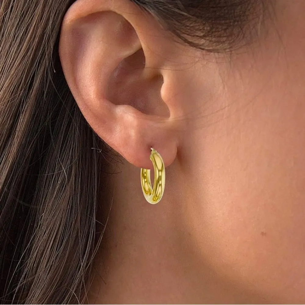 NEW Large Women’s 18k Gold‎ Filled 22mm Tubular Chunky Hoop Earrings - Image 6