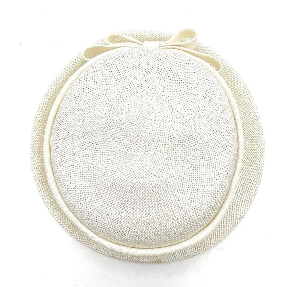 Vintage 1950s Cream Straw Sailor Hat Antique Ivory Boater Skimmer W Bow Detail - Image 9