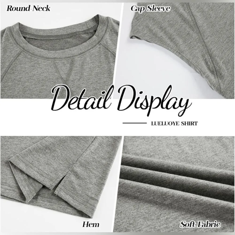 Women's Short Sleeve Crewneck Top Gray Loose T Shirt Tee with Pocket. Small - Image 6