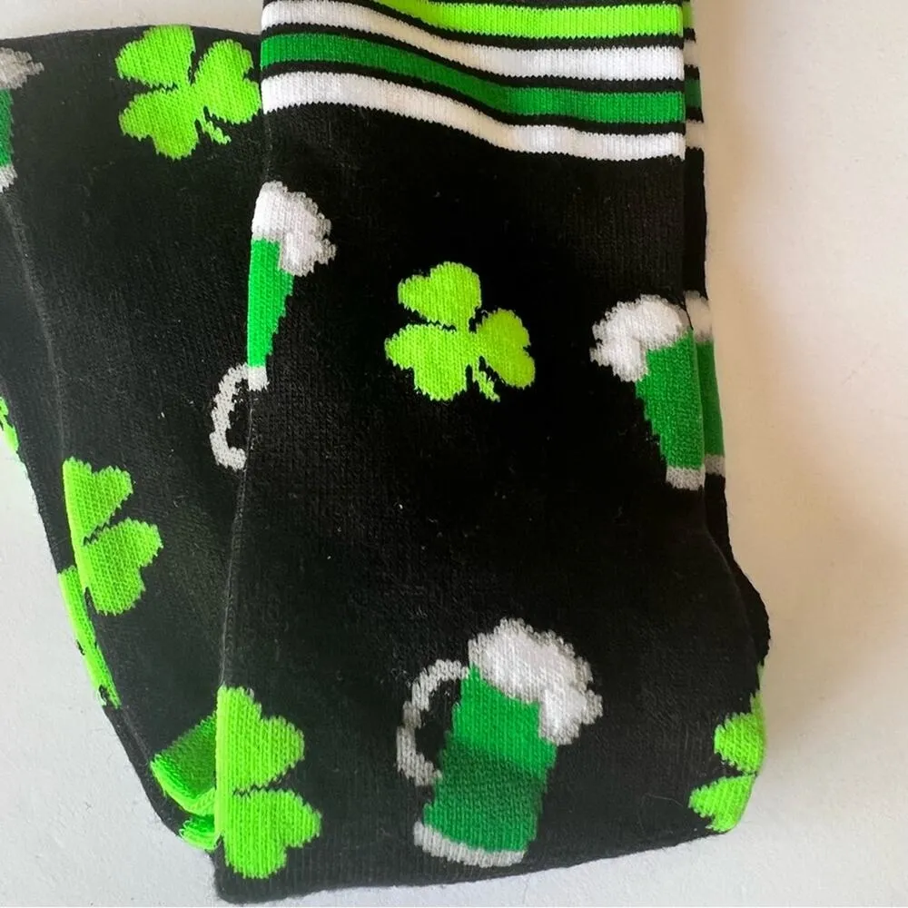 St. Patrick’s Day Clover Pattern Design Striped Knee High Socks Black - Image 7