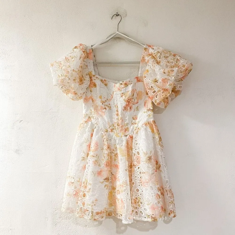 Altar'd State Rosalinda Eyelet Mini Dress in White Floral Small - Image 2