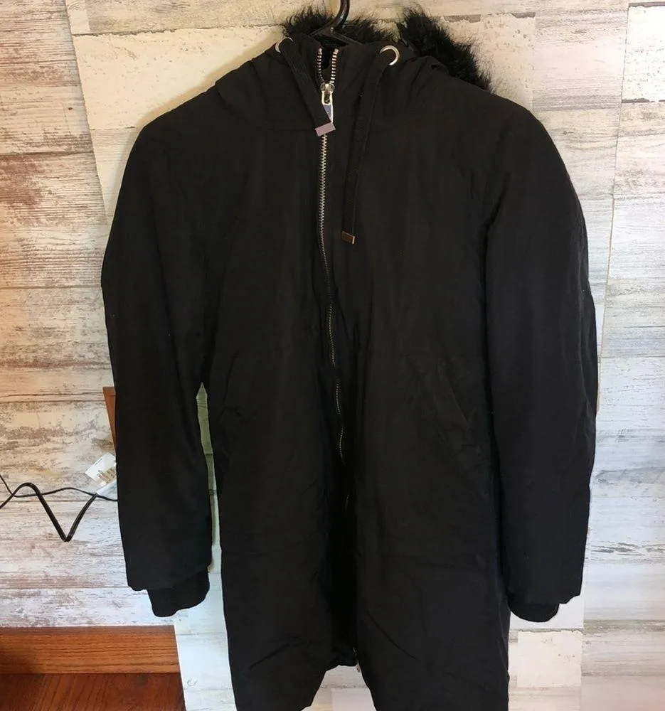 ZARA BASIC Outerwear long black jacket coat parka size small water repellent​​ - Image 3